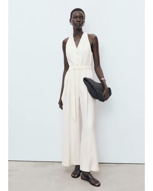 Mango Halter-Neck Jumpsuit With Belt - White