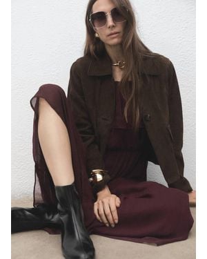 Mango Zipped Leather Ankle Boots - Brown