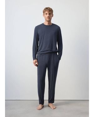 Mango Langes Pyjama-Set Aus Modal - Blau