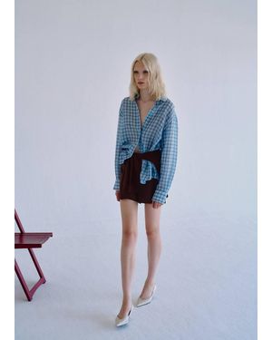 Mango Textured Checked Lyocell Shirt - Blue