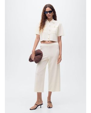 Mango Crop Knit Trousers - White