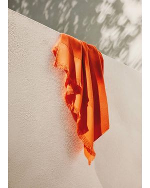 Mango Plain Overdyed Beach Towel With Tassels - Orange