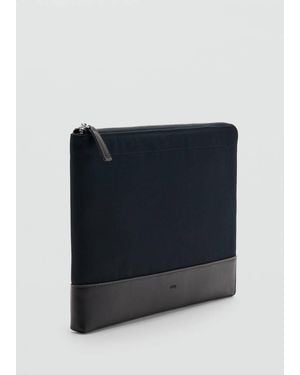 Mango Custodia Laptop Dettaglio Pelle Marrone - Blu