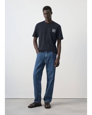 Mango 100% Cotton T-Shirt With Patch Detail - Blue