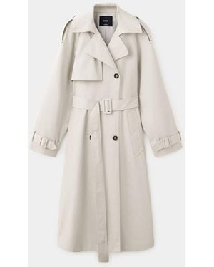 Mango Long Double-Breasted Trench Coat - Natural