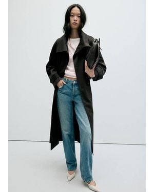 Mango Langer Trench Mit Trichterkragen Und Gürtel - Braun
