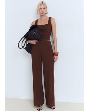 Mango Flowy Straight-Fit Trousers - Brown