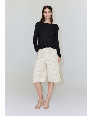 Mango Mid-Rise Striped Bermuda Jorts - White
