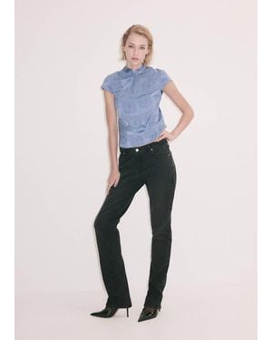 Mango Short-Sleeved Blouse With Collar Detail - Blue