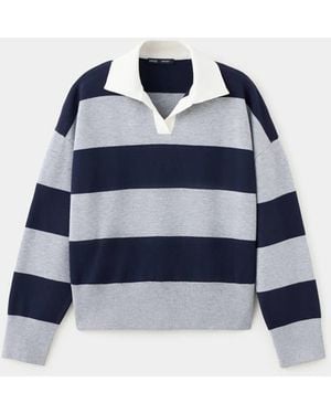 Mango Striped Polo-Neck Jumper - Blue
