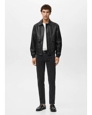 Mango Faux-Leather Jacket With Pockets - Black