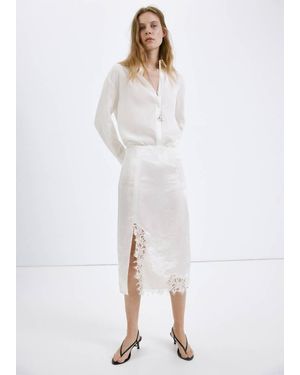 Mango Satin Lace Skirt - White