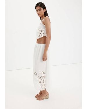 Mango Embroidered Open-Work Top - Natural