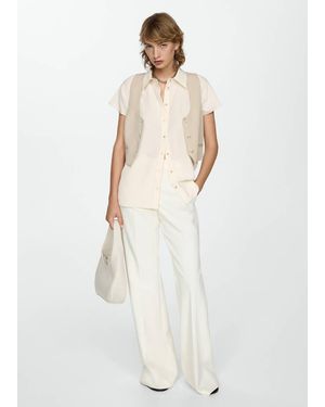 Mango Short-Sleeved Lyocell Shirt Ecru - White