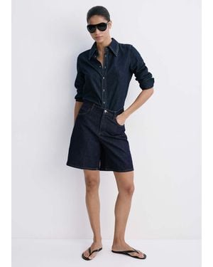 Mango High-Waist Straight-Fit Denim Shorts - Blue