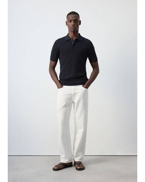Mango Fine Rib-Knit Polo Shirt - White