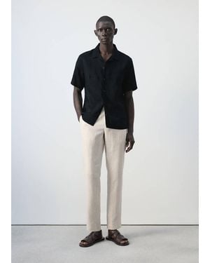 Mango 100% Linen Bowling-Collar Shirt - White