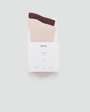 Mango Pack Of 2 Ribbed Lurex Socks Light - White