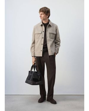 Mango Pantaloni Relaxed-Fit Pinces Caffè - Bianco