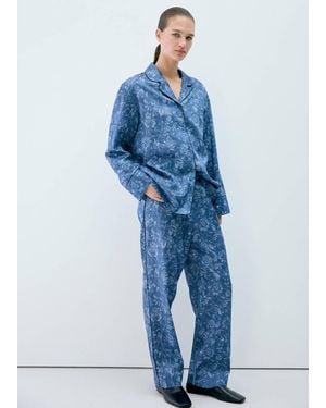 Mango Printed Pyjama Trousers With Piping - Blue