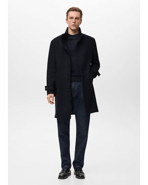 Mango Wool Funnel Neck Coat - Blue