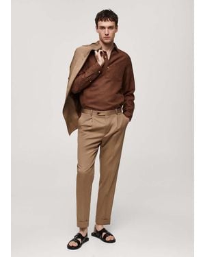 Mango Slim-Fit Tencel Linen Shirt - Brown