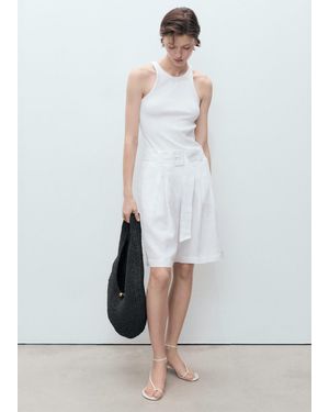 Mango Belt Linen-Blend Bermuda Shorts - White