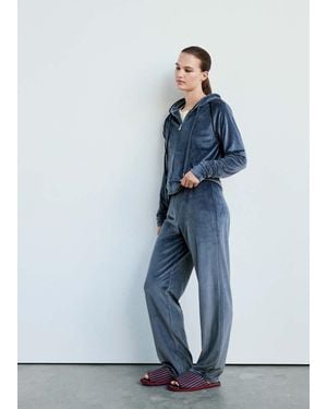 Mango Velour Sweatshirt With Soft Touch - Blue