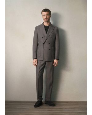 Mango Double-Breasted Slim-Fit Flannel Blazer - Grey
