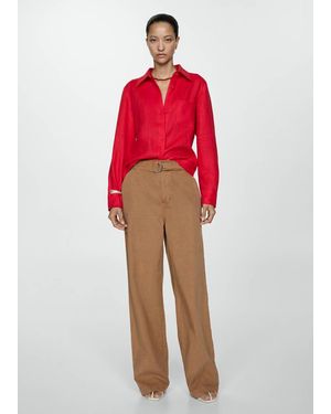 Mango Flowy Wide Leg Pants With Belt - Red