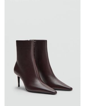 Mango Leather Pointed Ankle Boots - Brown