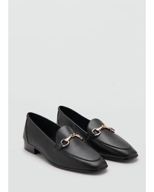 Mango Buckle Leather Moccasins - Black