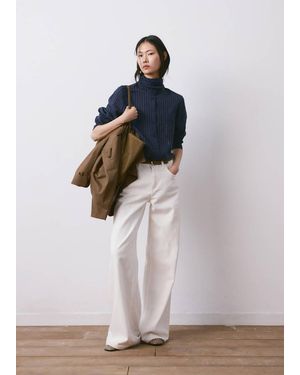 Mango Striped Blouse With Bow Tie Neck - White