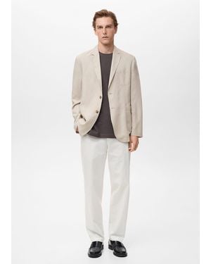 Mango Slim Fit Linen Suit Blazer - White