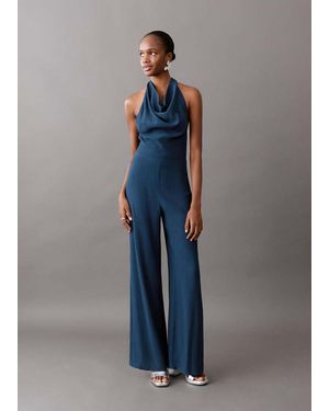 MANGO TEEN Open Back Halter Jumpsuit - Blue
