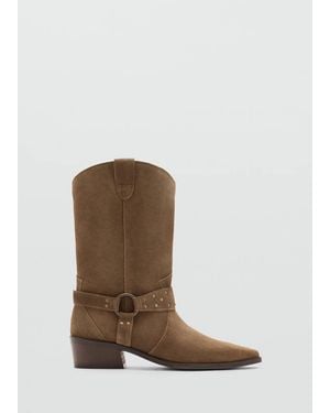 MANGO TEEN Suede Leather Boot With Strap Details - Brown