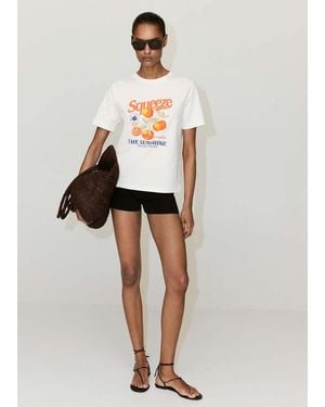 Mango Printed Cotton-Blend T-Shirt - White