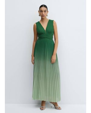 Mango Pleated Ombré Dress - Green
