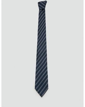 Mango Striped Tie With Combined Patterns - Blue