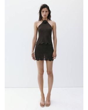 Mango Scalloped Hem Crochet Skirt - Black