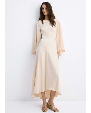 Mango Flared-Sleeve Satin Dress - Natural