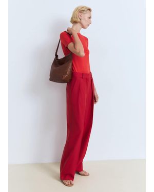 Mango Short-Sleeved Fine-Knit Jumper - Red