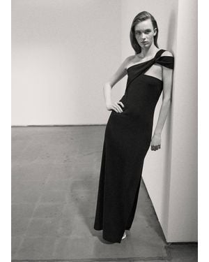 Mango Long Dress With An Asymmetric Neckline - Grey