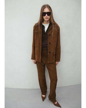 Mango Straight Blazer With Front Stitching - Brown