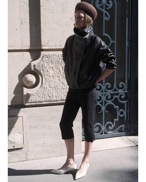 Mango Funnel-Neck Leather Jacket Nero