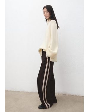 Mango Pantaloni Wide Leg Riga Contrasto Cioccolato - Bianco