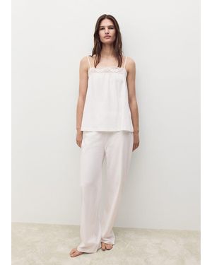 Mango Cotton Top With Lace Straps - White