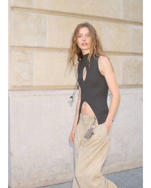 Mango Suede Harem Pants With Dart Detail - Natural