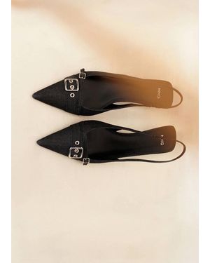 Mango Slingback Denim Shoes With Buckle - Natural