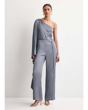 Mango Asymmetrical Flared-Sleeve Jumpsuit - Blue